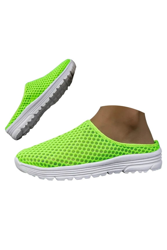 Womens Backless Sneakers Mesh Slip on Mule Shoes Breathable Knit Flats Summer Open Back Slippers