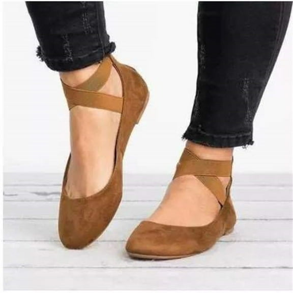 Dakaela Womens Ballet Flats Elastic Ankle Strap Ballerina Dress Shoes Round Toe Slip on Loafers Khaki 8