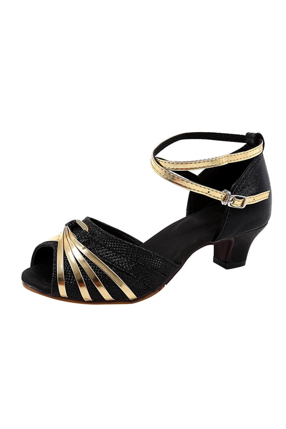 Womens Ballroom Dance Shoes Latin Salsa Performance Dancing Pumps Open Toe Dress Heels Black 7.5