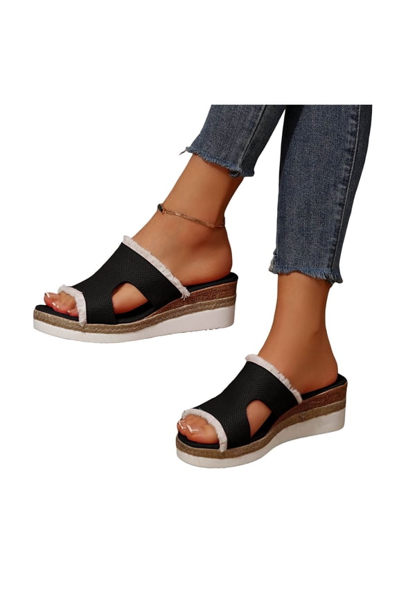 Womens Canvas Wedge Sandals Espadrilles Platform Walking Slide Shoes Arch Support Casual Mules