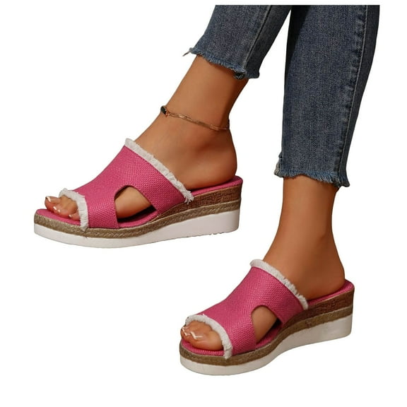 Dakaela Womens Canvas Wedge Sandals Espadrilles Platform Walking Slide Shoes Arch Support Casual Mules