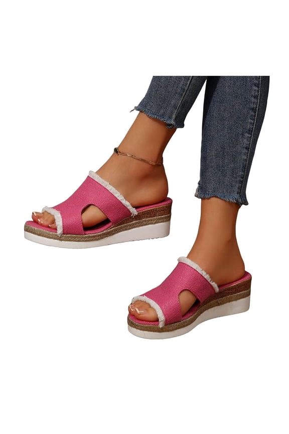 Womens Canvas Wedge Sandals Espadrilles Platform Walking Slide Shoes Arch Support Casual Mules