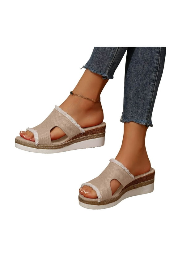 Womens Canvas Wedge Sandals Espadrilles Platform Walking Slide Shoes Arch Support Casual Mules