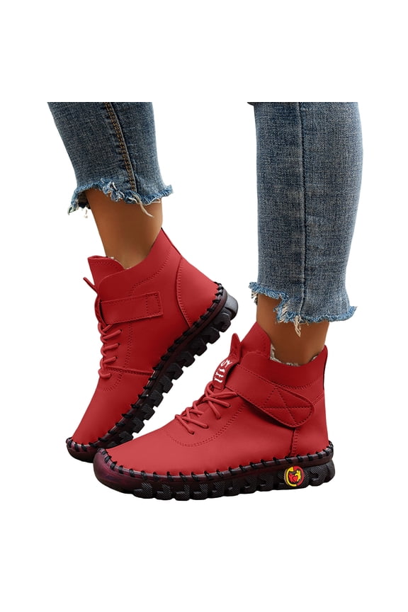 Womens Casual Shoes Ankle Chukka Boots Comfortable Slip on Loafers Walking Driving High Top Fashion Sneakers Red 7.5