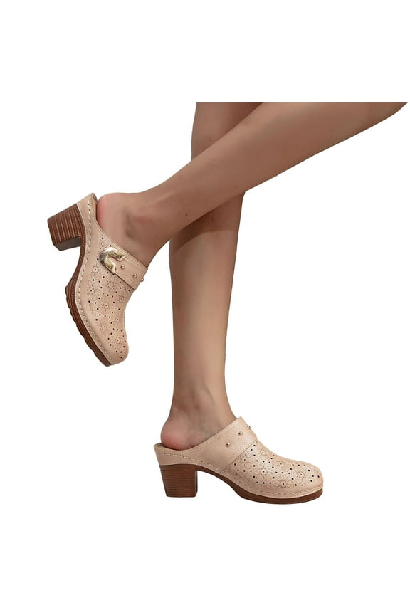 Womens Heel Mules Closed Toe Backless Slip on Clogs Casual Orthopedic Loafer Shoes