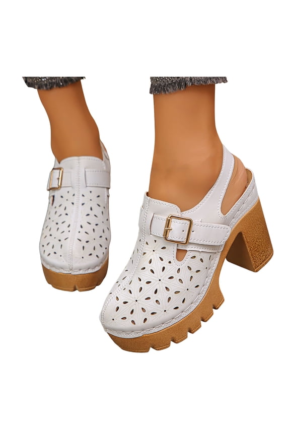 Womens Chunky Heels Mules Closed Toe Slingback Platform Clogs Sandals Comfortable Casual Pumps Slides Shoes with Strap White 8.5