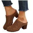 thumbnail image 1 of Dakaela Womens Chunky Heels Mules Hollow Closed Toe Flower Pattern Slip on Slides Clogs Summer Casual Backless Pumps Sandals Size 6-10 Brown, 1 of 6