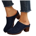 thumbnail image 1 of Dakaela Womens Chunky Heels Mules Hollow Closed Toe Flower Pattern Slip on Slides Clogs Summer Casual Backless Pumps Sandals Size 6-10 Navy, 1 of 7