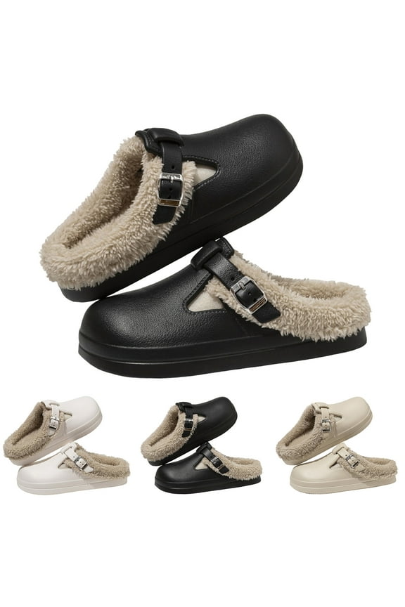 Womens Clogs Waterproof Winter Mules Fleece Slip on Nurse Shoes Work Garden Slippers Indoor Outdoor Shoes Black 6