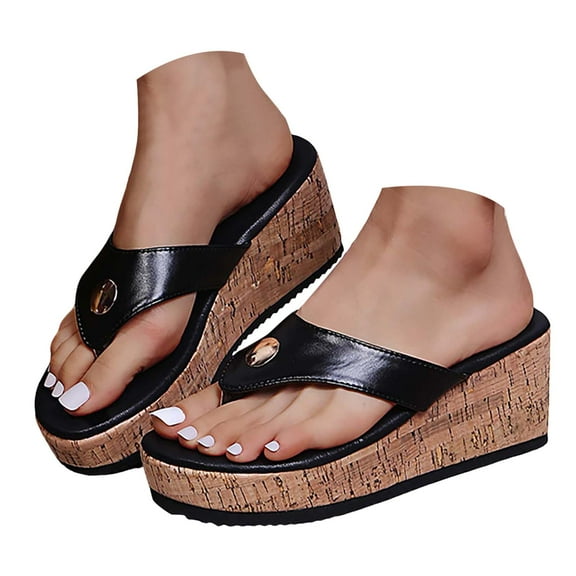Dakaela Womens Cork Platform Sandals Arch Support Wedge Flip Flops Summer Beach Thong Walking Shoes