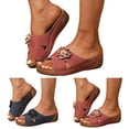 thumbnail image 1 of Dakaela Womens Dressy Flower Orthopedic Wedge Sandals Comfortable Open Toe Platform Summer Boho Beach Slides with Arch Support Size 6-10 Navy, 1 of 9