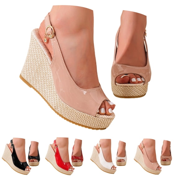 Dakaela Womens Dressy Platform Sandals Leather Open Toe Slingback Wedge High Heels 3.94 Inch Summer Pumps Shoes for Bridal Wedding Party Beige 6