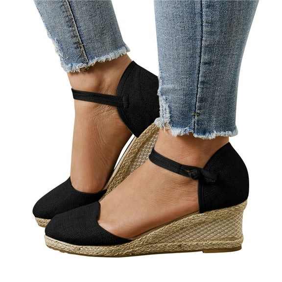 Dakaela Womens Espadrille Platform Wedge Sandals Ankle Buckle Strap Closed Toe Walking Slip on Shoes