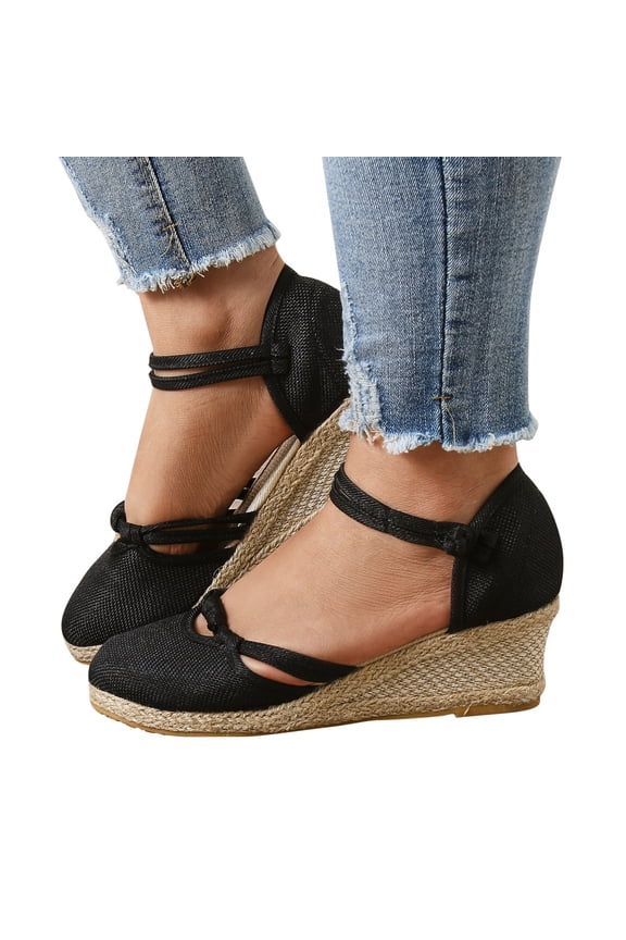 Womens Espadrilles Wedge Sandals Closed Toe Ankle Strap Platform Walking Shoes Size 6-9