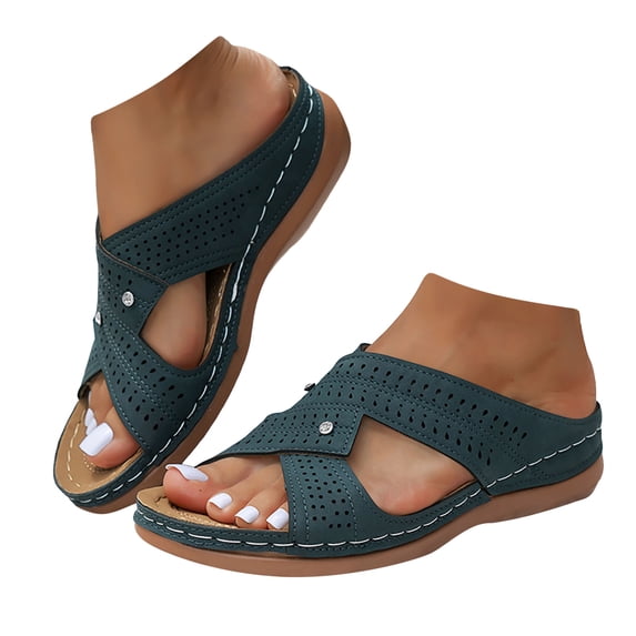 Dakaela Womens Fashion Orthotic Slides Ladies Slip on Summer Sandals Thick Cushion Slippers Navy 8