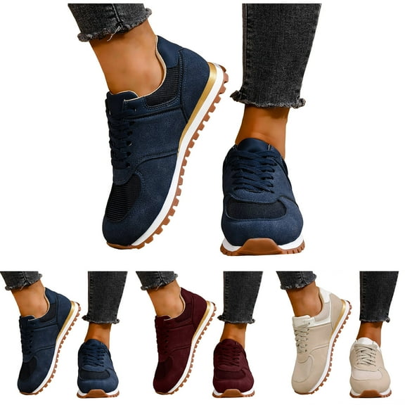 Dakaela Womens Fashion Sneakers 2025 Suede Classic Tennis Running Shoes Lace up Non Slip Trainer Walking Shoes Navy 6