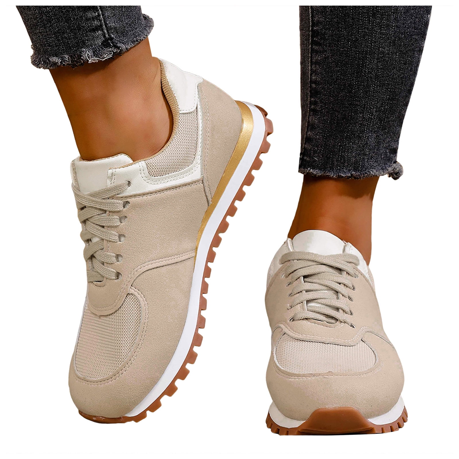 Dakaela Womens Fashion Sneakers 2025 Suede Classic Tennis Running Shoes Lace up Non Slip Trainer Walking Shoes White 9.5