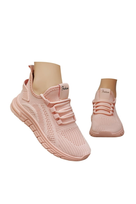 Womens Fashion Sneakers Knit Breathable Casual Walking Shoes Gym Workout Slip on Shoes Pink 6