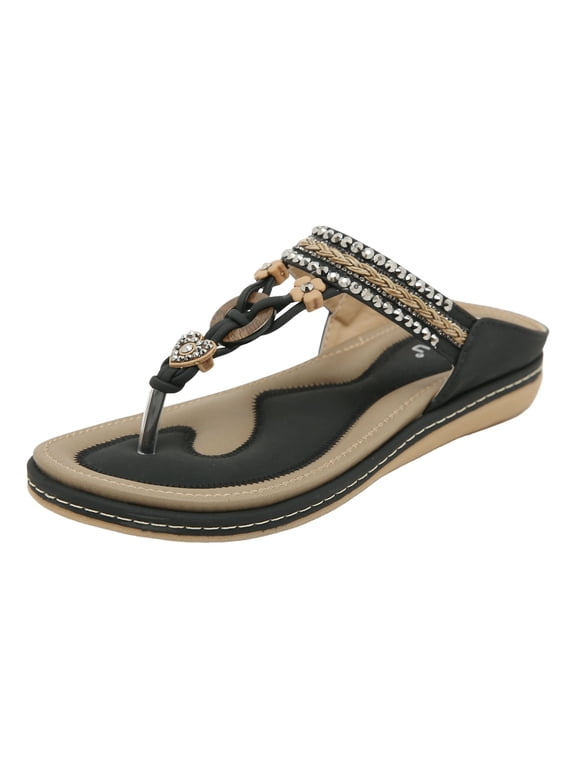 Womens Flat Thong Sandals Comfort Arch Support Slides Bohemian Summer Beach Casual Flip Flops