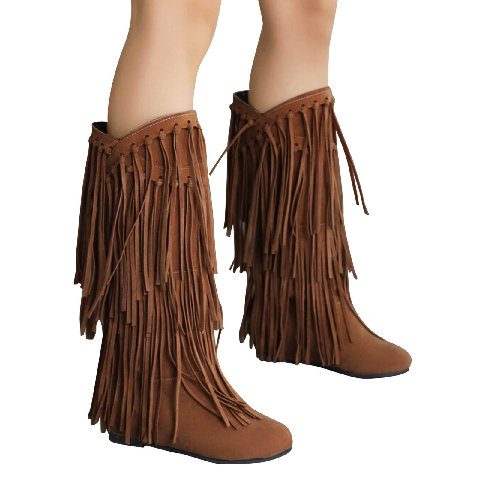 Fringe Studded Round Toe Canvas Boots