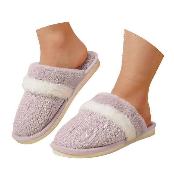 Dakaela Womens Fuzzy Slippers Memory Foam Knitted House Slipper Comfy Fleece Lined Indoor Outdoor Shoes