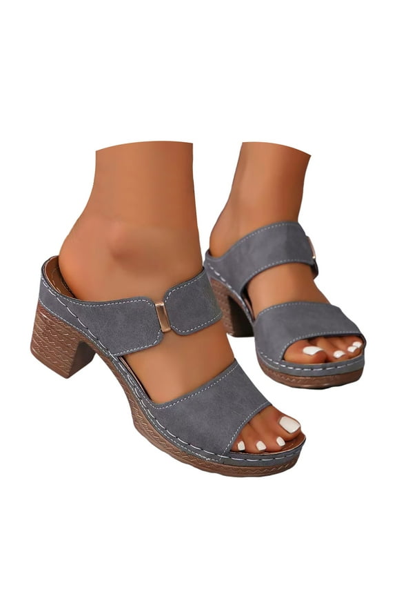 Womens Heel Sandals Heels Open Toe Walking Shoes Leather Slingback Slip on Mules Grey 6.5