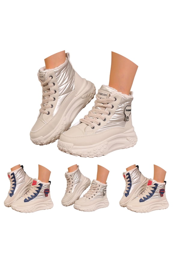 Womens High Top Sneakers Casual Warm Platform Winter Shoes Waterproof Lace up Tennis Walking Snow Booties Blue 6