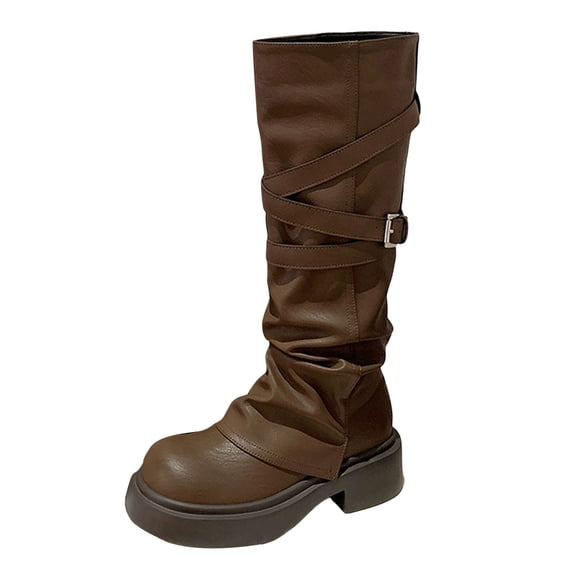 Dakaela Womens Knee High Boots 2025 Fall Winter Motorcycle Riding Boot Platform Western Pull on Shoes