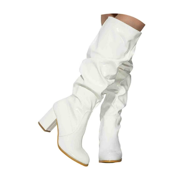 Dakaela Womens Knee High Boots Sexy Leather Slouch Dress Long Boot Chunky Heel Fashion Winter Shoes