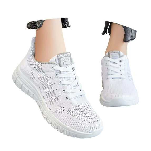 Dakaela Womens Ladies Walking Running Shoes Slip on Lightweight Breathable Casual Tennis Sneakers White 8.5