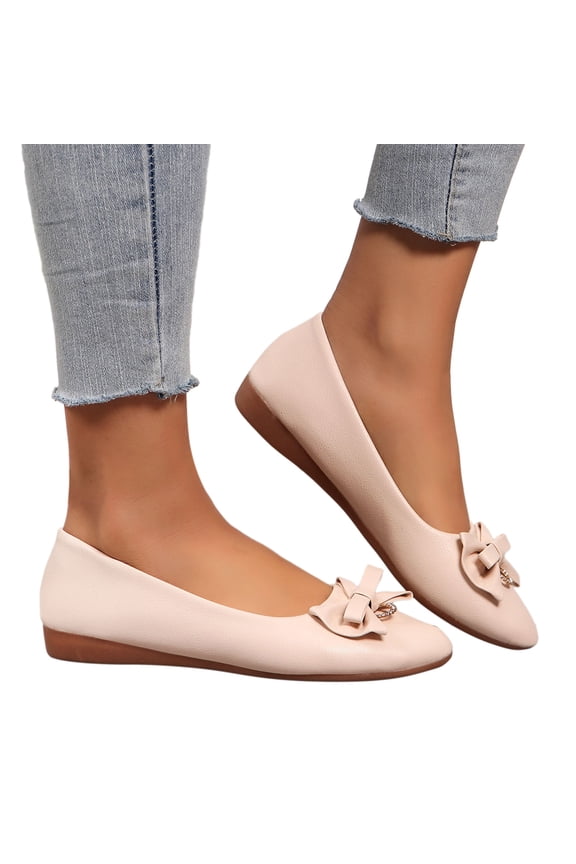 Womens Leather Dress Shoes Bow Casual Walking Flats Low Wedge Wedding Nurse Work Loafers