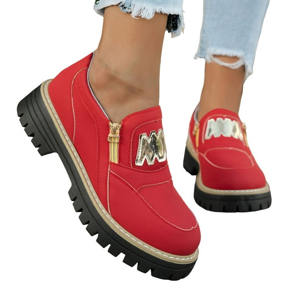 Dakaela Womens Loafer Shoes Platform Chunky Penny Loafers Lug Sole Slip on Work Office Business Casual Dress Shoes Red 9.5