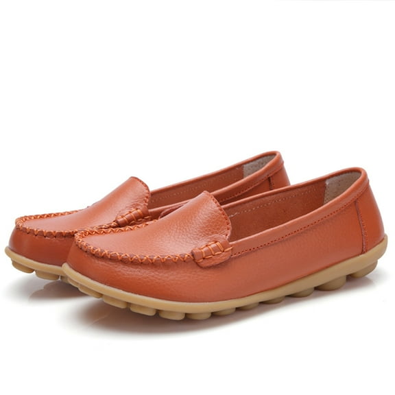 Dakaela Womens Loafers Flats Shoes Round Toe Slip on Moccasins Driving Walking Casual Dress Shoes Orange 6.5