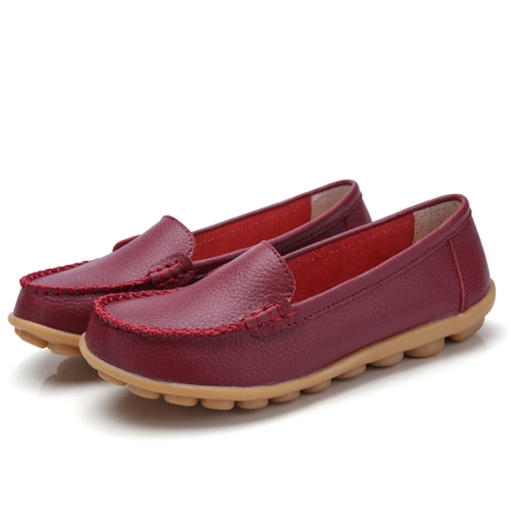 Dakaela Womens Loafers Flats Shoes Round Toe Slip on Moccasins Driving Walking Casual Dress Shoes Wine 7