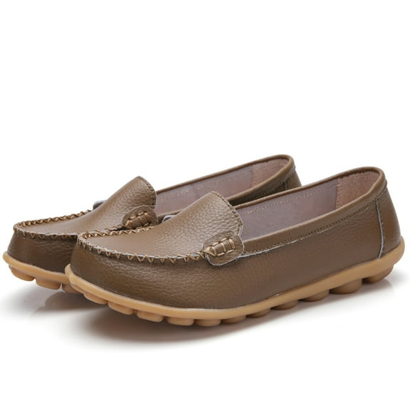 Dakaela Womens Loafers Flats Shoes Round Toe Slip on Moccasins Driving Walking Casual Dress Shoes Khaki 8.5
