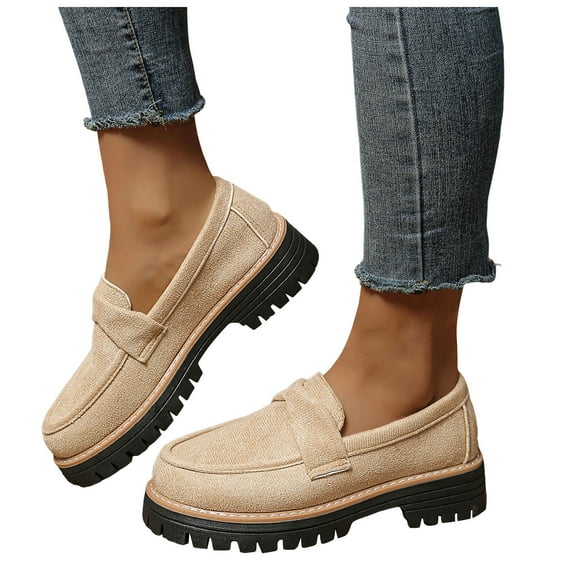 Dakaela Womens Loafers Shoes Platform Chunky Penny Loafer Lug Sole Slip on Dress Casual Business Oxford for Walking Travel Work Khaki 7