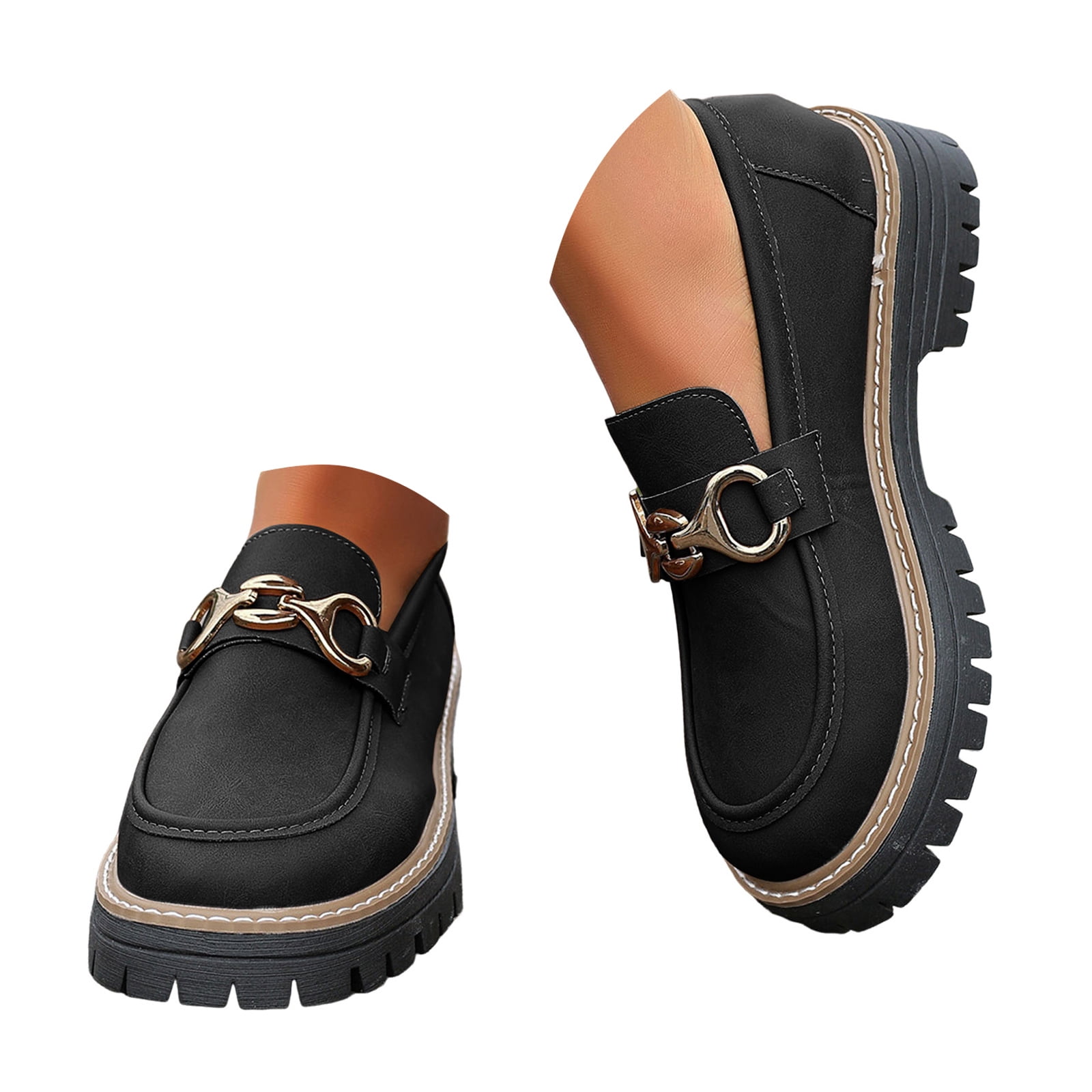 Dakaela Womens Loafers Shoes Platform Chunky Penny Loafer Lug Sole Slip ...