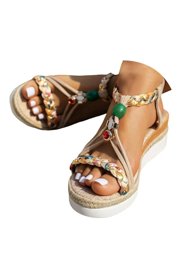 Womens Low Wedge Heels Sandals Shoes Wide Width Platform Espadrilles Walking Summer Beach Shoes