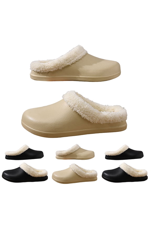 Womens Mens Fleece Lined Clogs Waterproof Winter Fuzzy Mules Shoes Plush Indoor Outdoor Home House Slippers Black 7