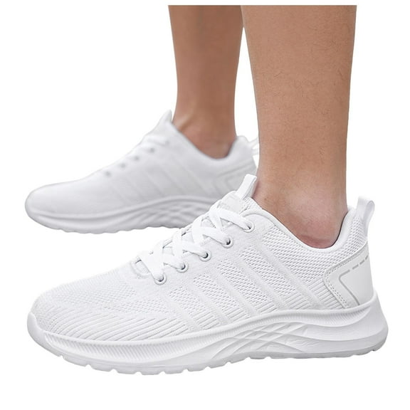 Dakaela Womens Mens Running Shoes Sports Walking Fashion Sneakers Mesh Casual Dress Footwear White 8.5