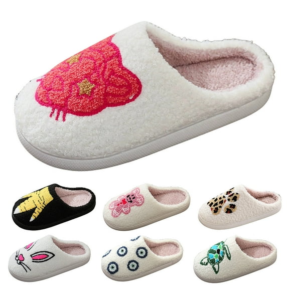 Dakaela Womens Mens Slippers Memory Foam Cute Plush Fluffy House Slides Indoor Winter Bedroom Shoes