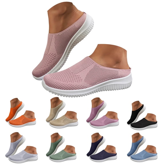 Dakaela Womens Mesh Mules Backless Casual Slip on Walking Shoes Athletic Comfortable Breathable Knit Flats Sneakers Sandals Beige 10
