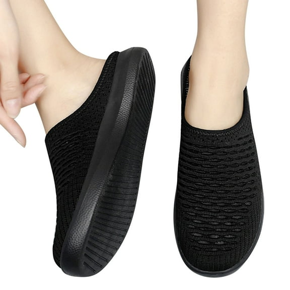 Dakaela Womens Mesh Mules Backless Slip on Shoes Knit Sport Gym Workout Walking Sneakers Black 10