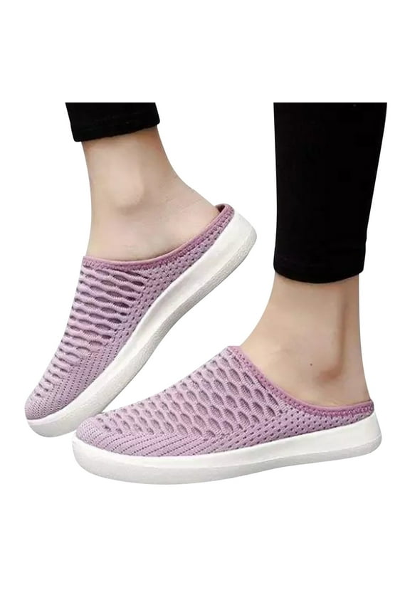 Womens Mesh Mules Backless Slip on Shoes Knit Sport Gym Workout Walking Sneakers Pink 8