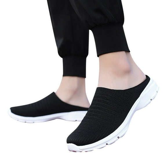Dakaela Womens Mesh Mules Casual Slip on Shoes Backless Walking Sneakers Breathable Knit Flats Black 11
