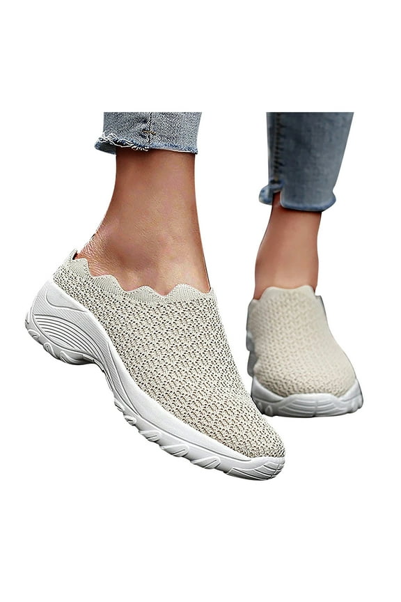 Womens Mesh Walking Mules Breathable Open Back Slip on Sneakers Knit Running Shoes Beige 7