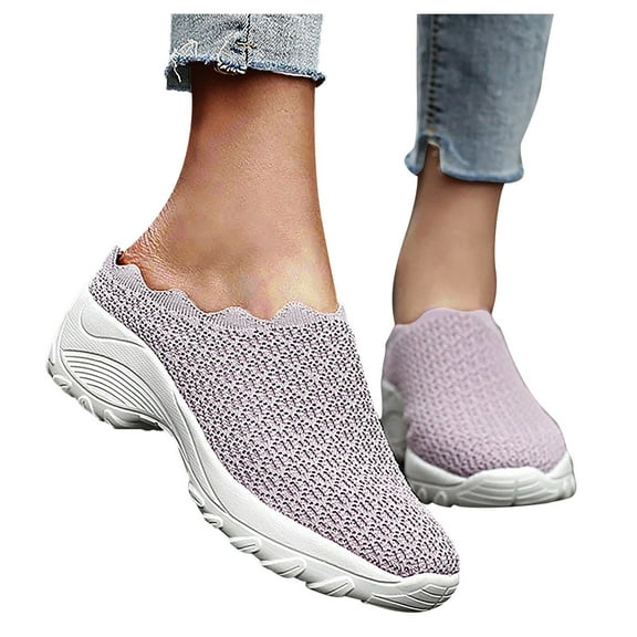 Dakaela Womens Mesh Walking Mules Breathable Open Back Slip on Sneakers Knit Running Shoes Purple 7