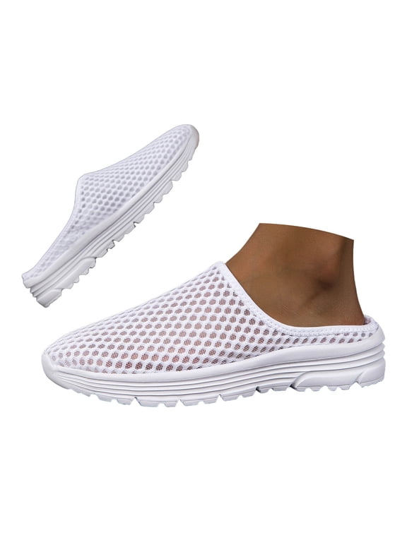 Womens Mesh Walking Mules Breathable Open Back Sport Sneakers Slip on Running Shoes White 9