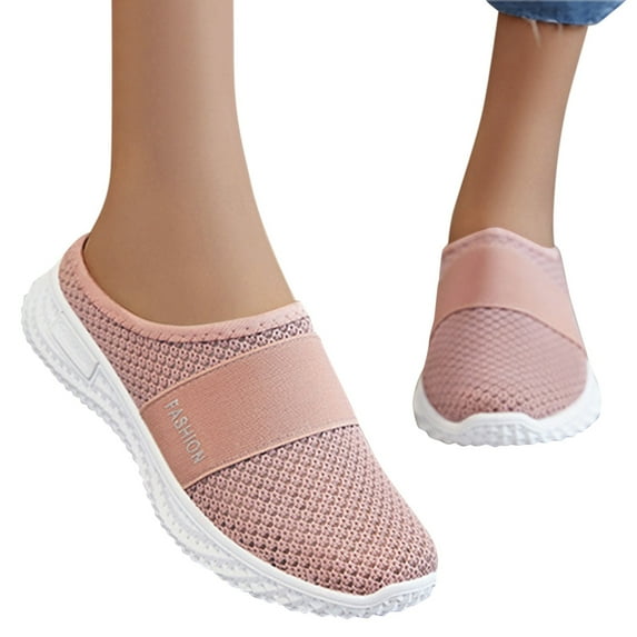 Dakaela Womens Mesh Walking Mules Sneakers Breathable Open Back Slip on Shoes Casual Loafers Pink 7.5