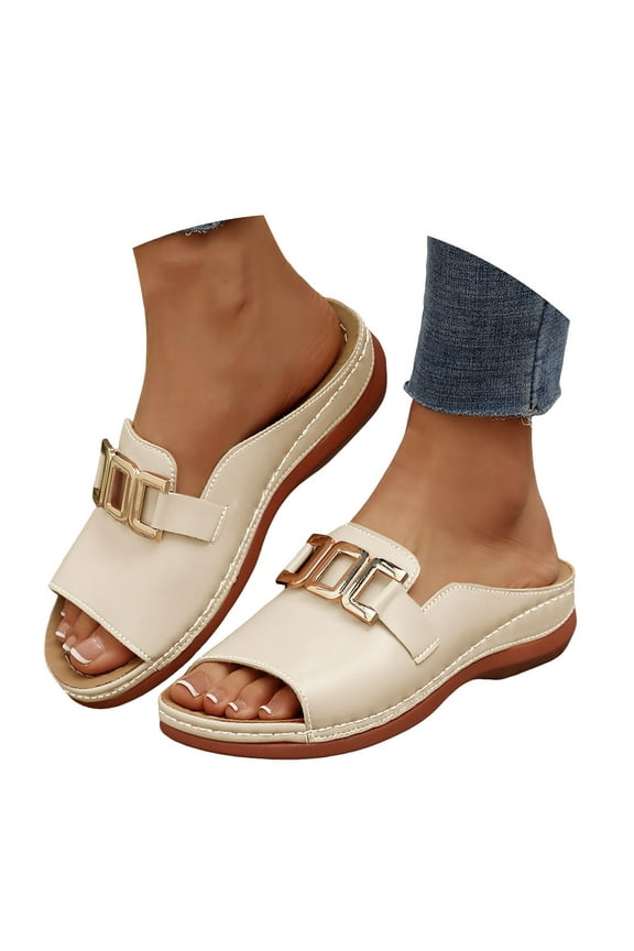 Womens Orthopedic Sandals Arch Support Wedge Platform Shoes Summer Casual Slides Beige 6.5